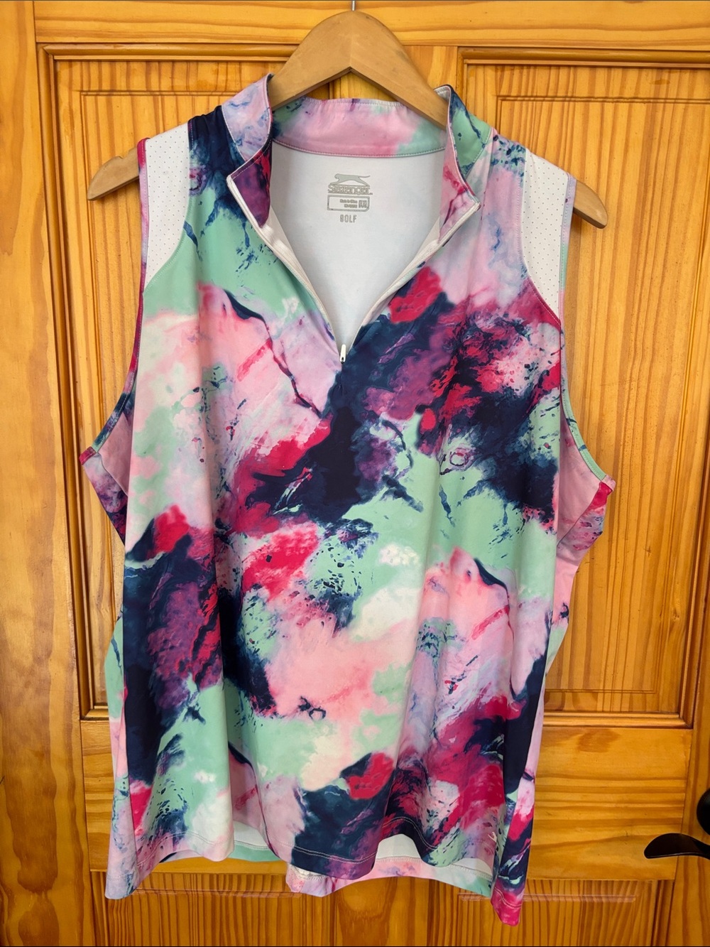 Slazenger Golf Mint Pink Navy Abstract Zip-Front Athletic Tank